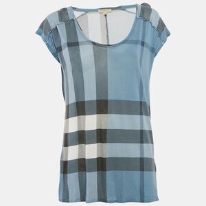 Burberry Brit Blue Plaid Print Modal Knit Top M